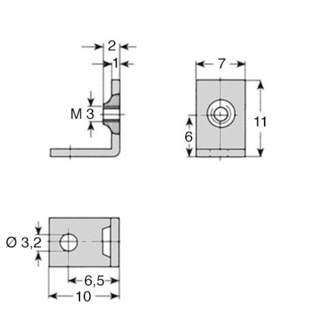 Befestigungswinkel, Seitenlänge ca. 10 mm, Breite 7 mm