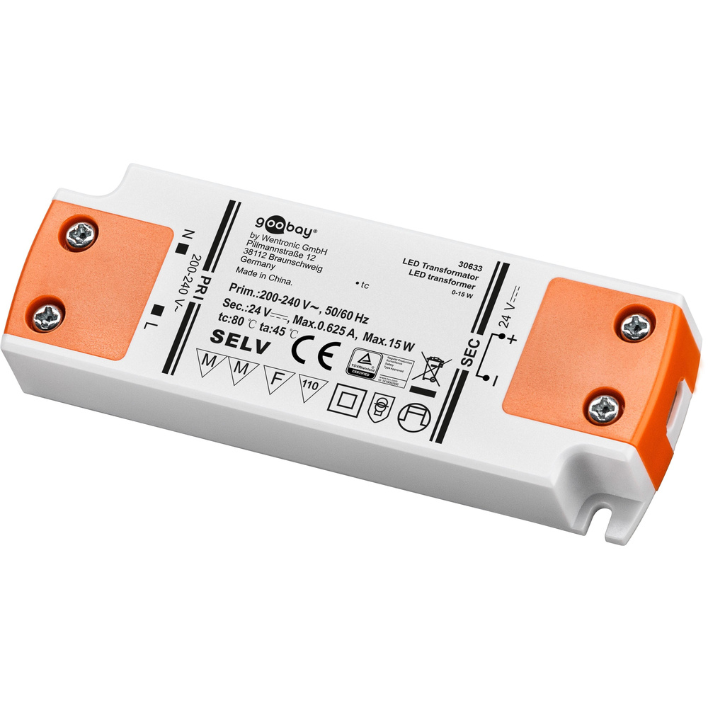 goobay LED-Netzteil / LED-Trafo, 15 W, 24 V DC, 0,625 A, Konstantspannung, IP20, ultraflach