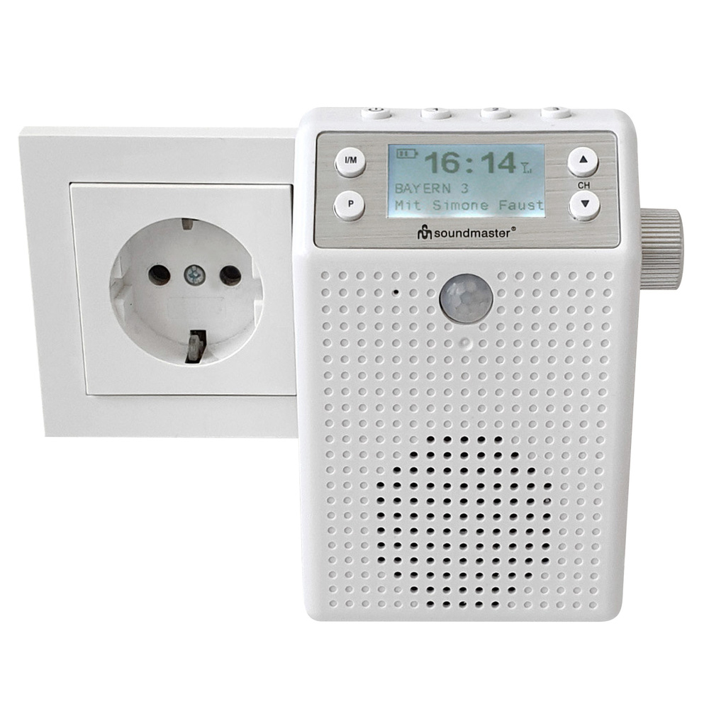 Soundmaster Aufputz-Steckdosenradio DAB60WE, DAB+/UKW, Bluetooth, Akku, IPX4