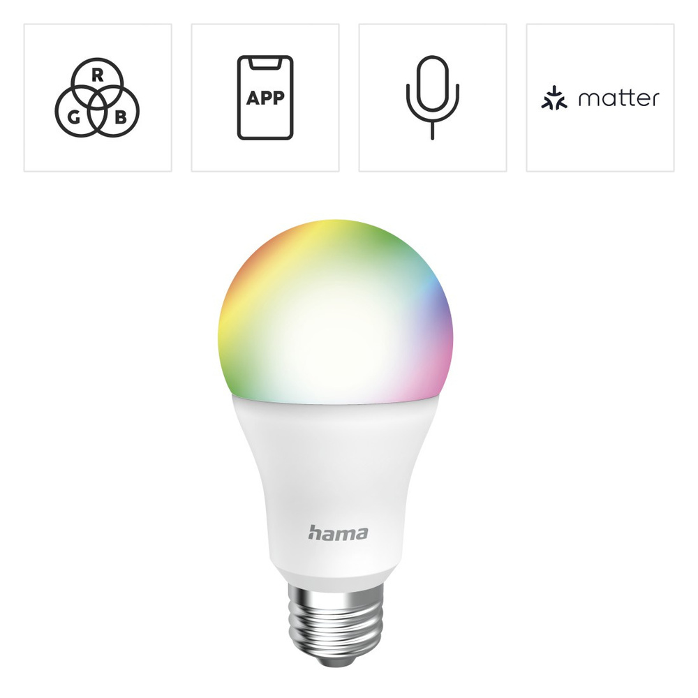 Hama Smarte Home LED-Leuchtmittel, E27, RGBW, dimmbar,  WLAN, Matter