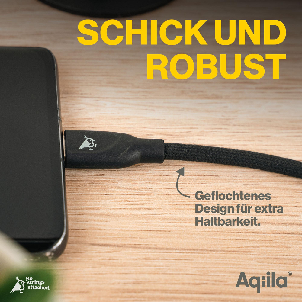 Aqiila Cablebird CB21 Sync-/ Ladekabel, 30W, Type-C auf Lightning, 1 m, Schwarz