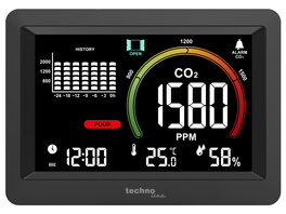 technoline CO2-Messgerät / CO2-Anzeige WL1028, Kohlendioxid, Ampel-Anzeige, Luftgüte, Akku